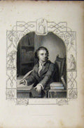 Original Old Antique Print C1850 Steel Engraving Portrait Lessing Payne 19th