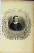 Original Old Antique Print C1850 Steel Engraving Portrait Milton French 19th