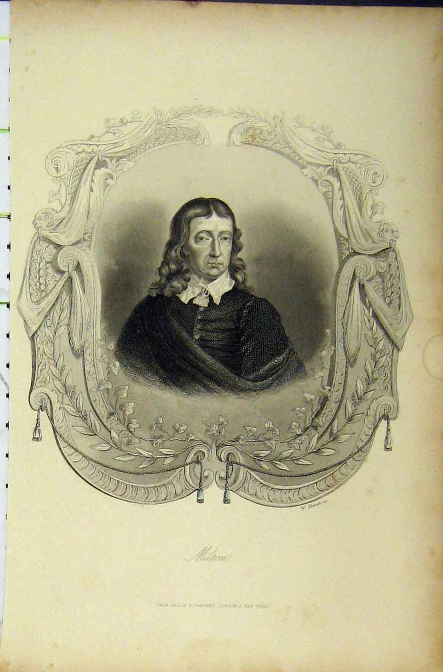 Original Old Antique Print C1850 Steel Engraving Portrait Milton French 19th
