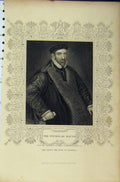 Old Antique Print Portrait Sir Nicholas Bacon Zucchero Duke Bedford C1850 19th
