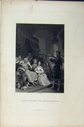 Original Old Antique Print Scene Alfred Before Danish General C1850 Engraving