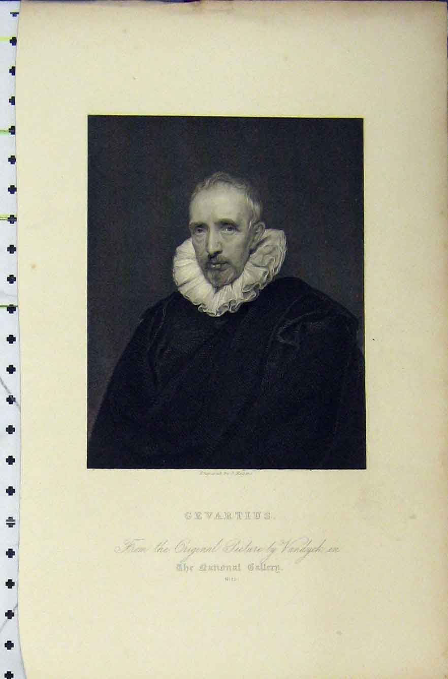 Original Old Antique Print Engraving C1850 Portrait Gevartius National Gallery
