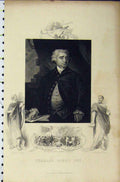 Original Old Antique Print C1850 Portrait Charles James Fox Burning Newgate