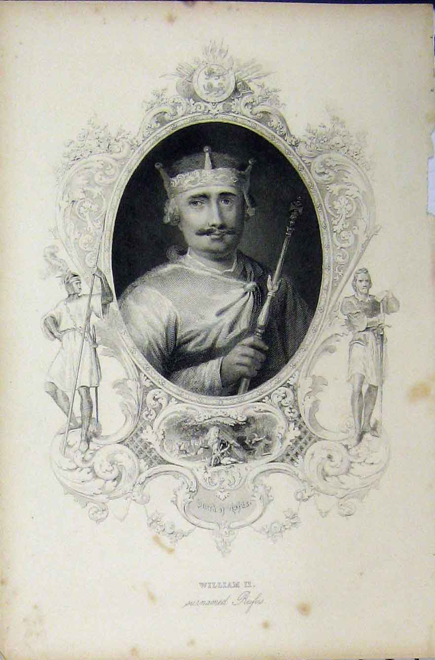 Original Old Antique Print C1850 Steel Engraving Portrait King William Ii Rufus