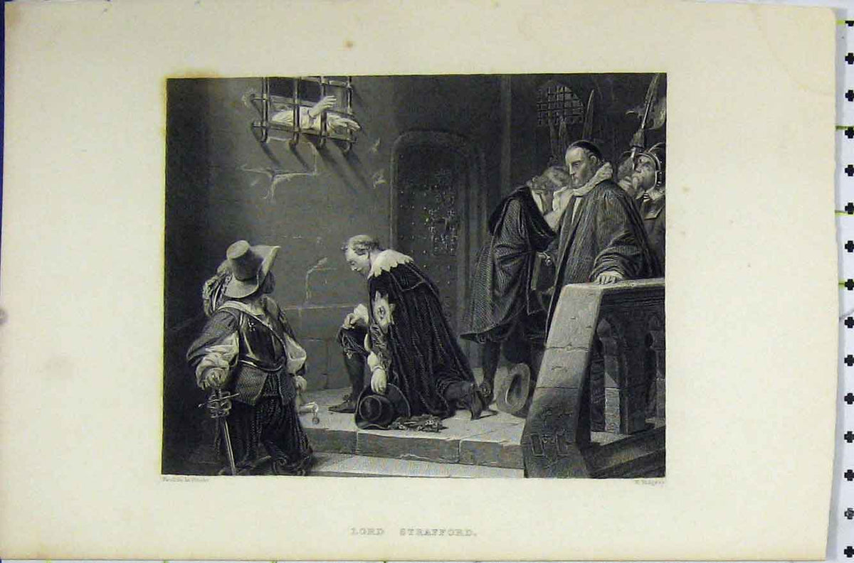 Original Old Antique Print Scene Lord Strafford C1850 Steel Engraving Victorian