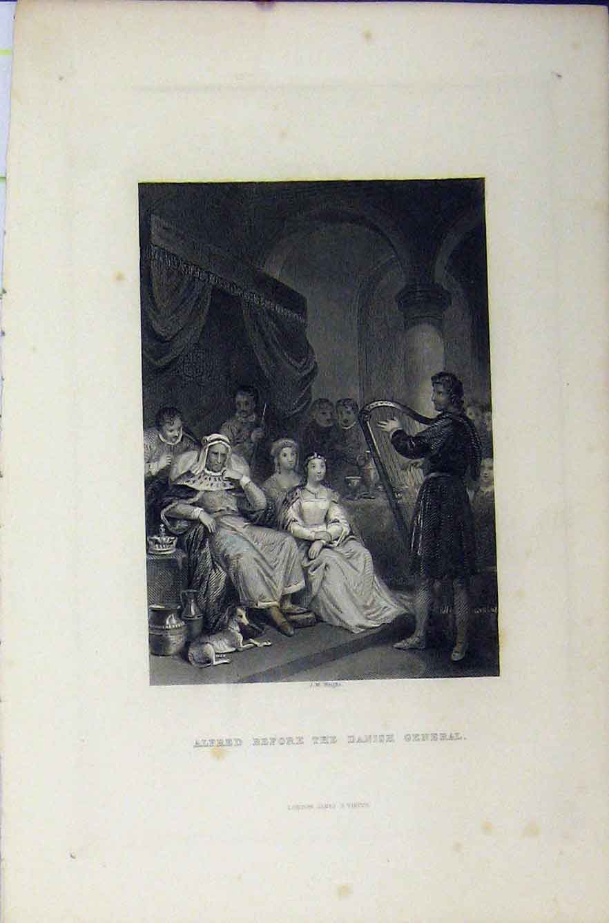Original Old Antique Print C1850 Alfred Before Danish General Steel Engraving