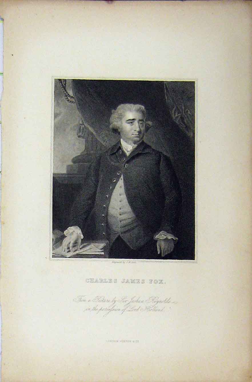 Old Antique Print C1850 Steel Engraving Portrait Charles James Fox Cook 19th