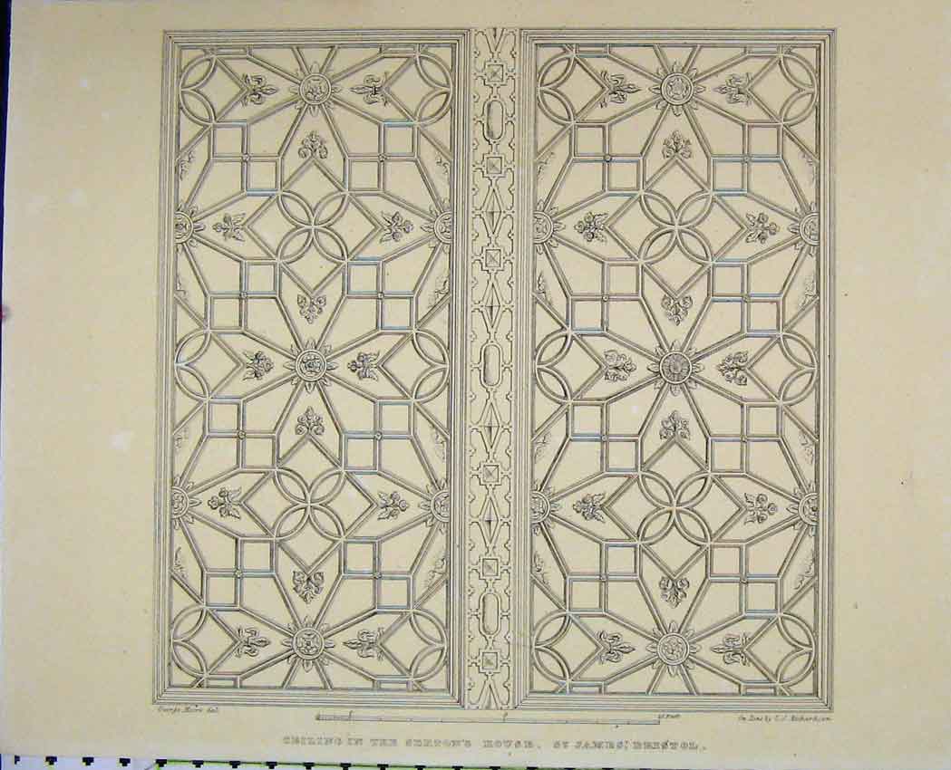 Old Antique Print Ceiling Sexton House James Bristol C1850 Architecture 19th