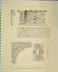 Original Old Antique Print C1850 Details Screen House Panneling Architecture