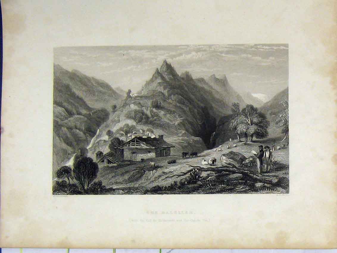 Original Old Antique Print Mountain View C1850 Balsille Steel Engraving Smith