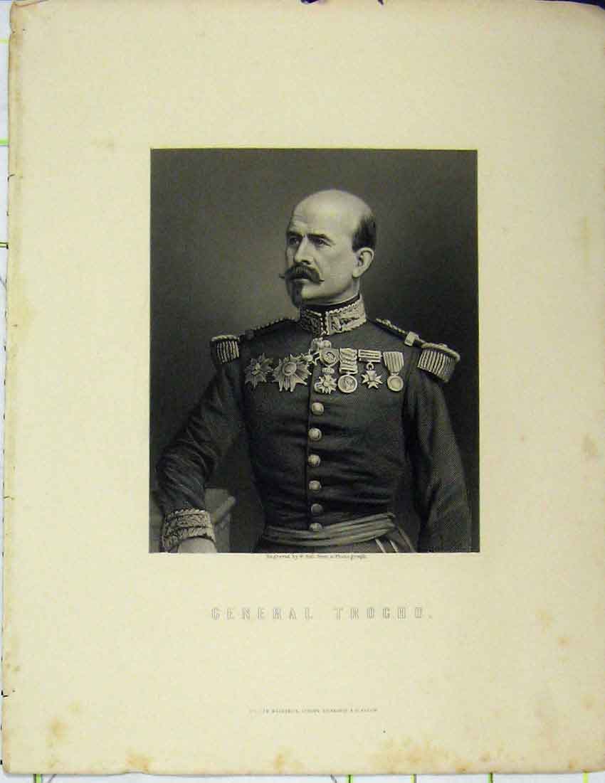 Original Old Antique Print C1850 Steel Engraving Portrait General Trochu Army