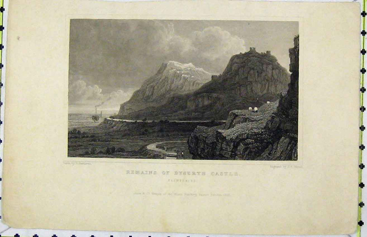 Original Old Antique Print 1831 View Remains Dyserth Castle Flintshire Varrall