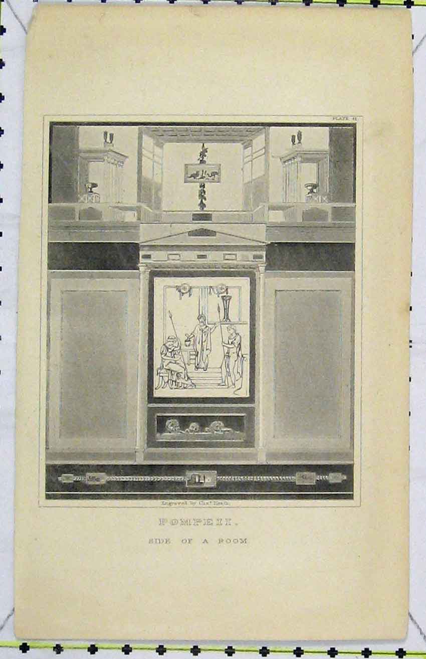 Original Old Antique Print Steel Engraving C1850 Pompeii View Room Heath 19th