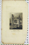 Original Old Antique Print View Croyland Abbey 1816 Engraved Wallis 19th
