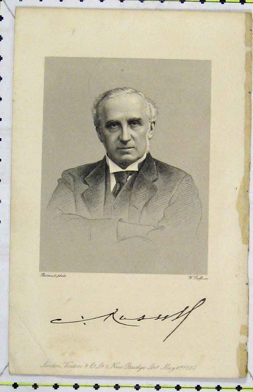 Original Old Antique Print 1890 Steel Engraving Portrait C Russell Victorian