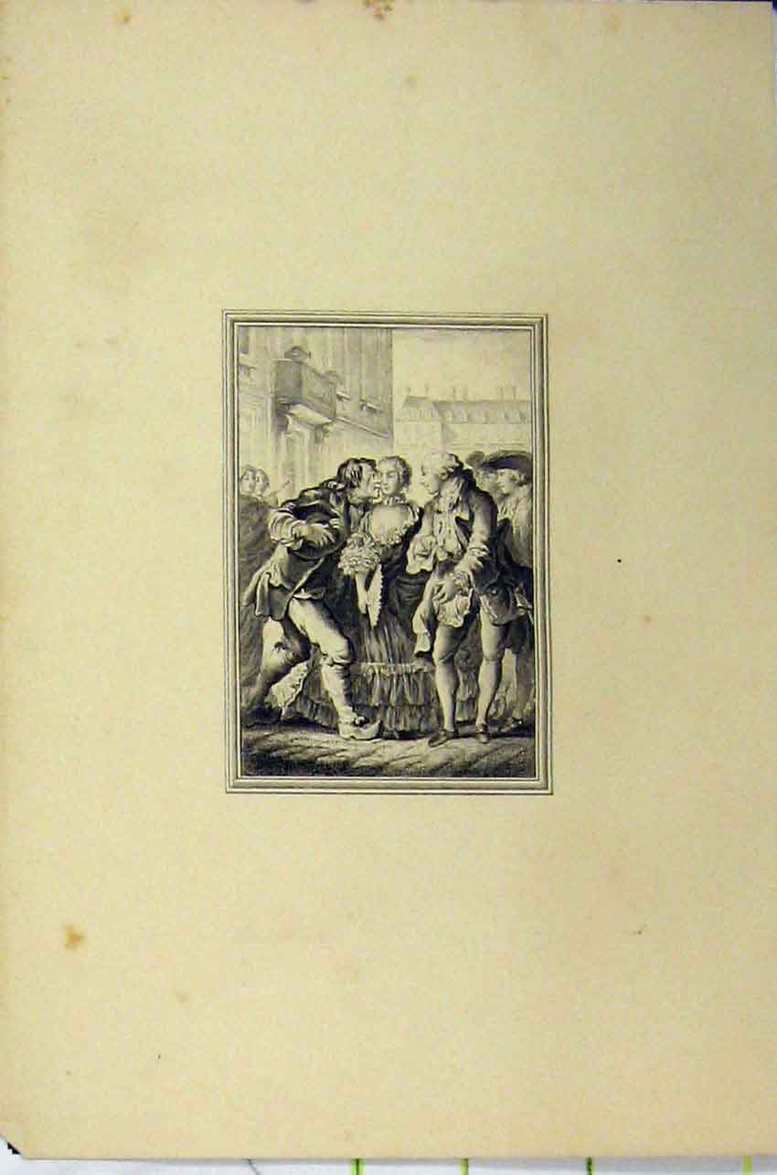 Original Old Antique Print C1850 Steel Engraving Men Woman Rivals Romance 19th