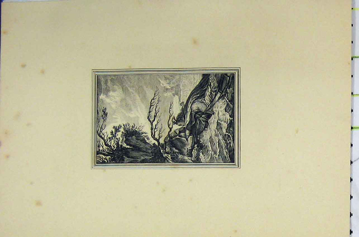 Original Old Antique Print Steel Engraving C1850 Man Rescue Stormy Sea 19th
