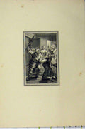 Original Old Antique Print C1850 Steel Engraving Man Attack Sword Women Candle