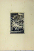 Original Old Antique Print C1850 Steel Engraving Men Wigs Woman Lying Bed 19th