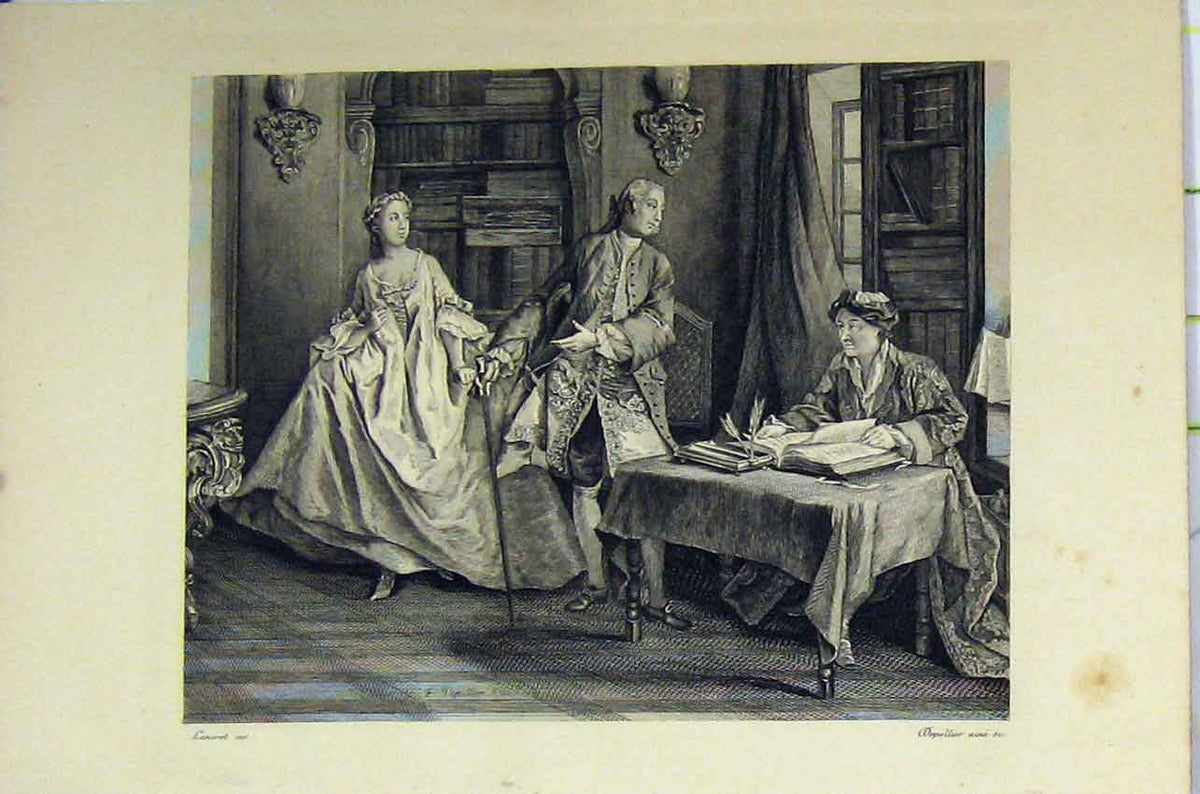 Original Old Antique Print Steel Engraving C1850 Woman Reading Book Romance