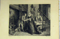 Original Old Antique Print House Scene Dinner Table Woman Man Romance C1850