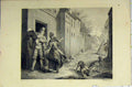 Original Old Antique Print Street Scene C1850 Man Book Dogs Woman Begging 19th