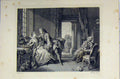 Original Old Antique Print Man Woman Chair Romance C1850 Steel Engraving Dog