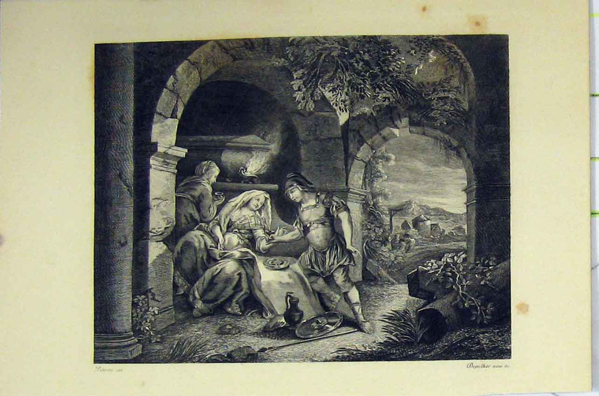 Old Antique Print C1850 Steel Engraving Man Women Romance Country Scene 19th