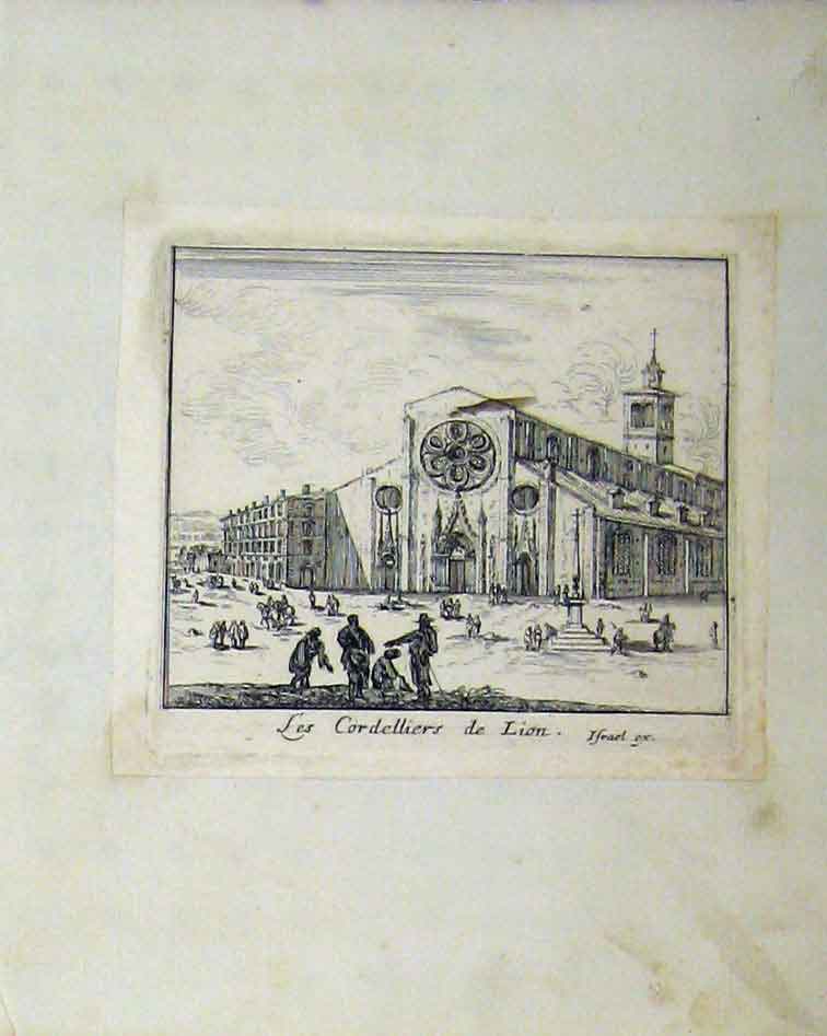 Old Antique Print C1810 Copper Engraving Cordelliers Lion France Building 19th