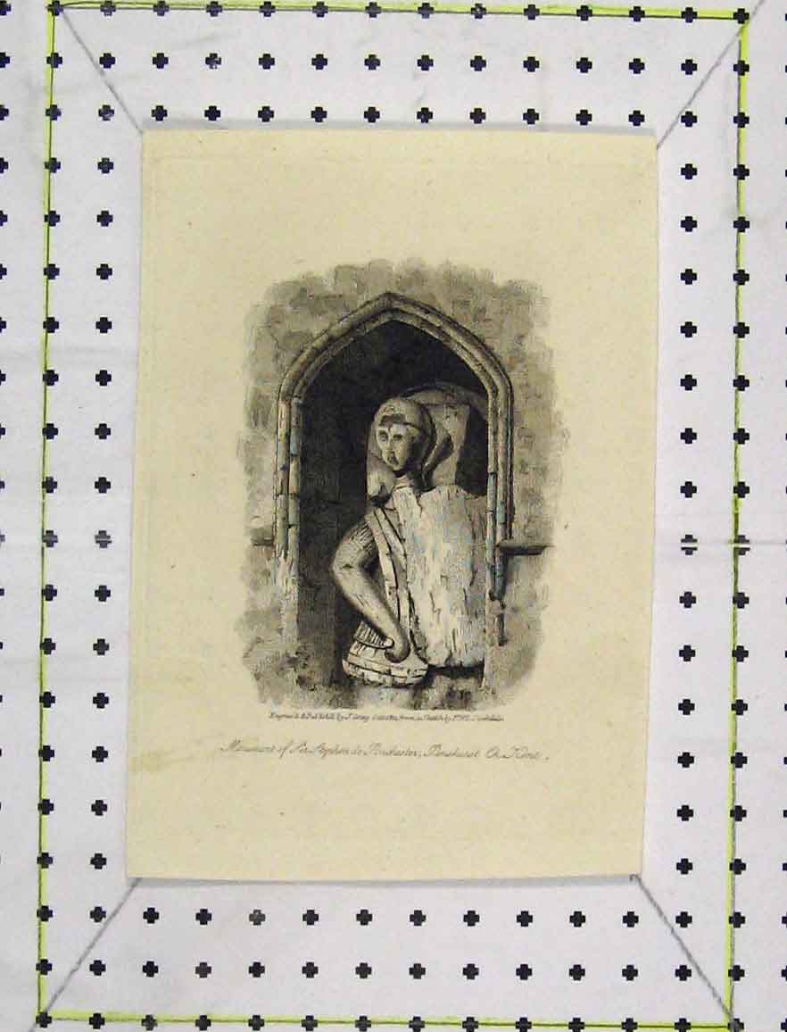 Original Old Antique Print 1812 Monument Sir Stephen Penchester Penshurst Kent