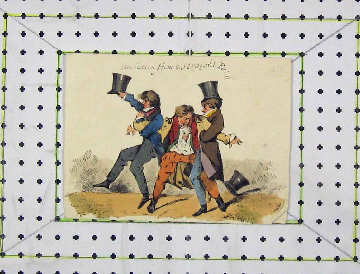 Original Old Antique Print Colour C1850 Deviation Straight Path Men Victorian