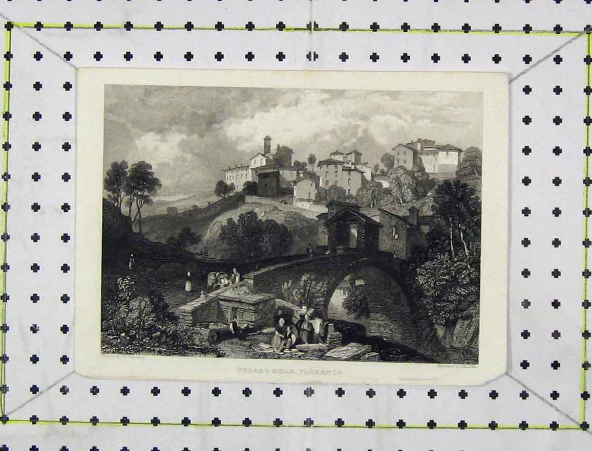 Original Old Antique Print C1850 Steel Engraving View Pelago Florence Allen