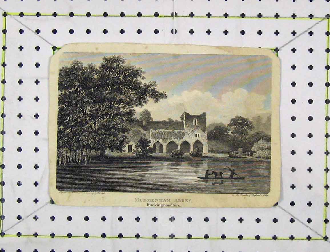 Original Old Antique Print Steel Engraving View Medmenham Abbey Buckinghamshire