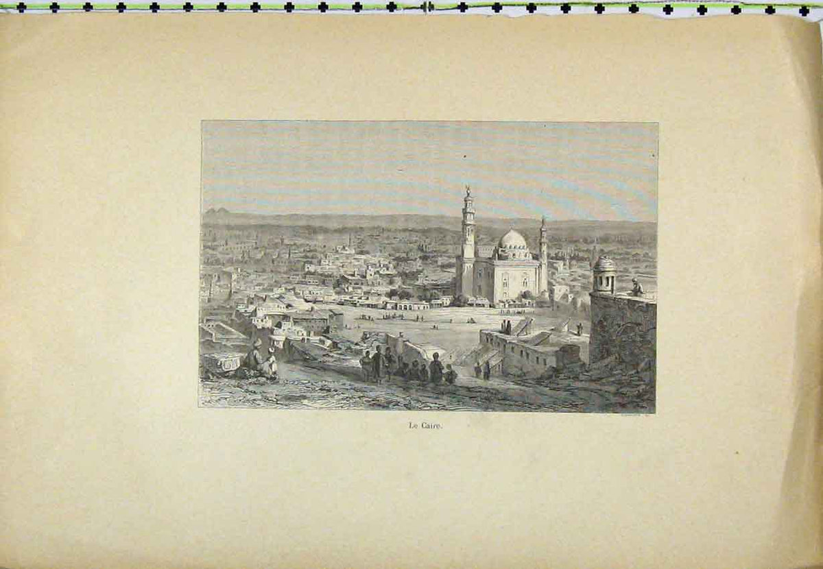 Original Old Antique Print C1850 Steel Engraving View Le Caire Village 19th