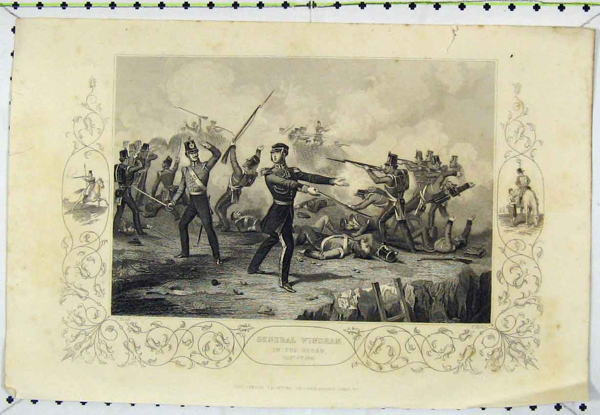 Original Old Antique Print 1855 View General Windham Redan War Siers Rifles