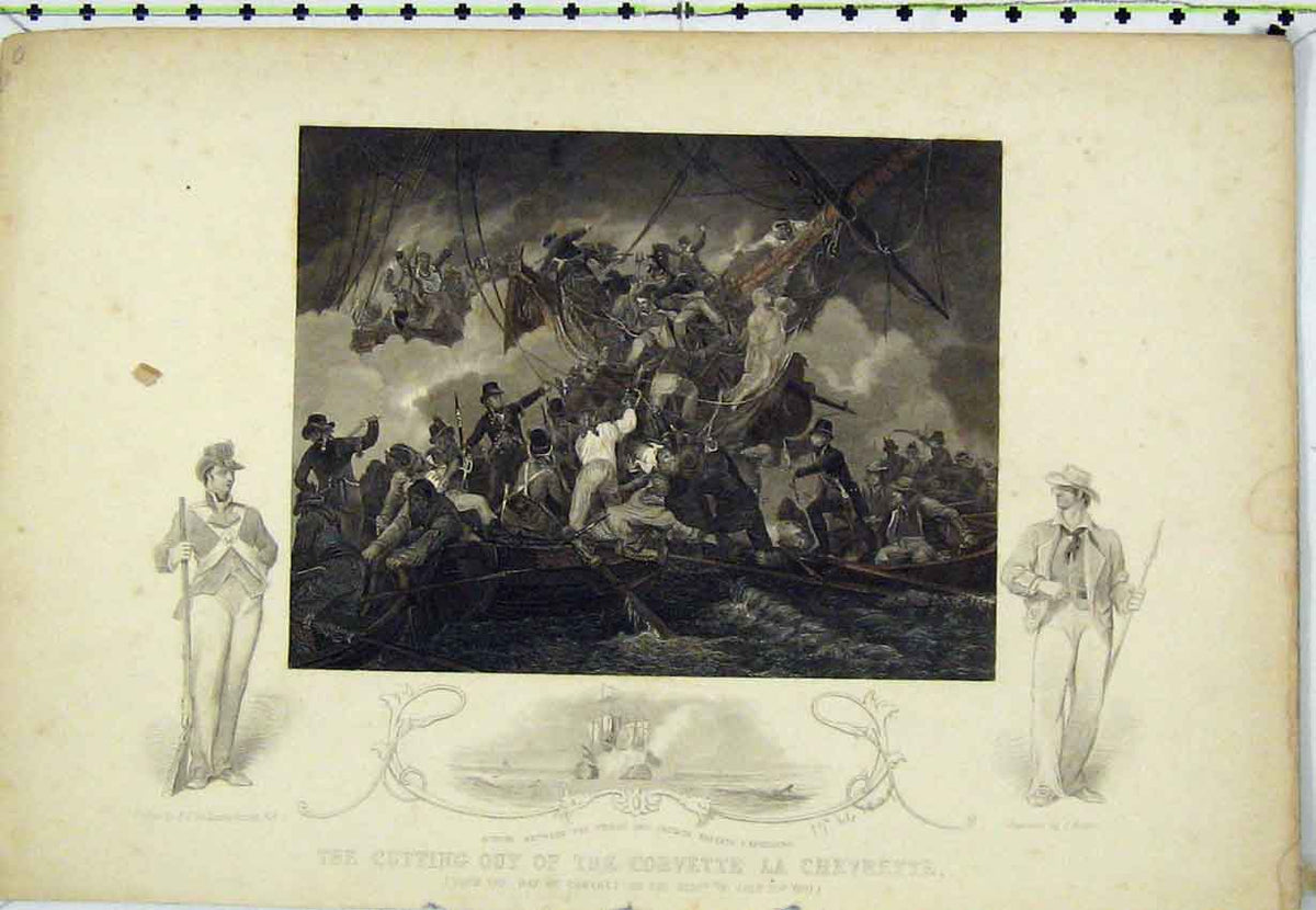 Original Old Antique Print 1801 War Battle Phoebe French Frigate Corvette Ships