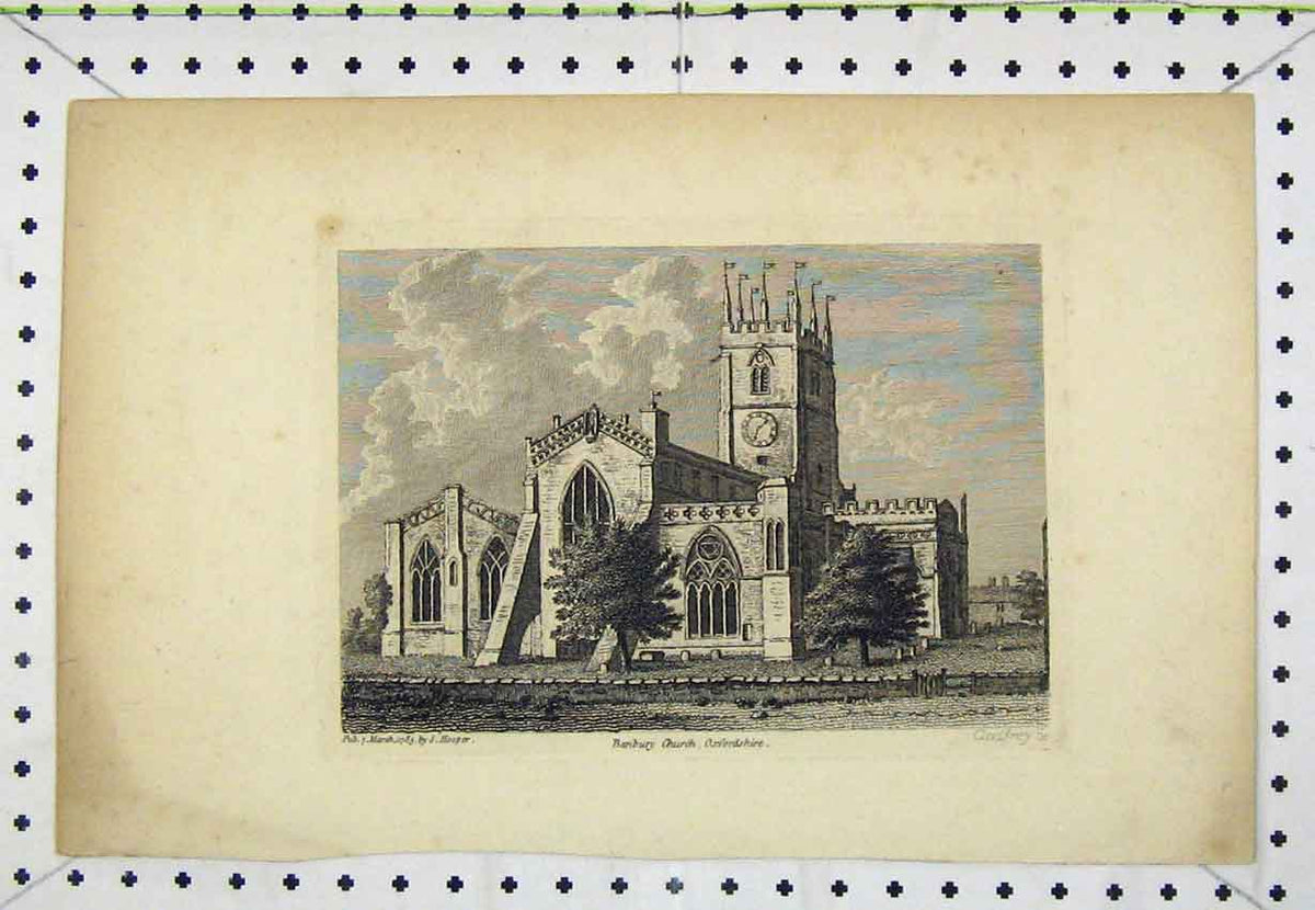 Old Antique Print 1785 View Banbury Church Oxfordshire Hooper Engraving 18th