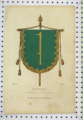 Original Old Antique Print Colour Banner Steel Engraving C1850 Banniere 19th