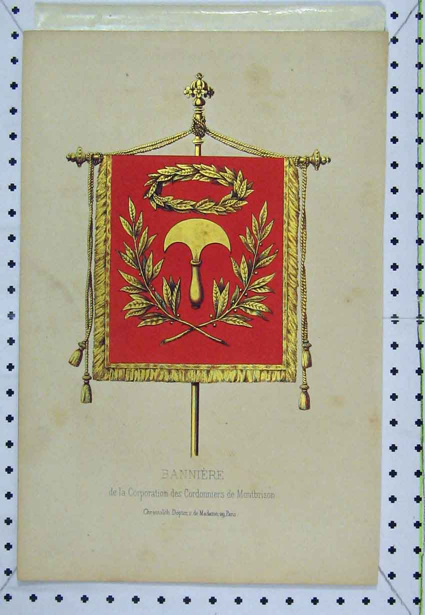 Original Old Antique Print Colour C1850 Red Banner Grass Cutter Engraving 19th