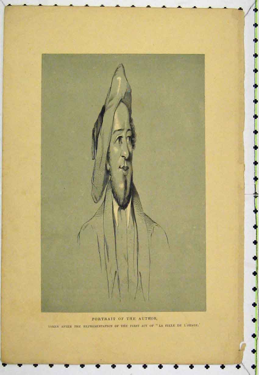 Original Old Antique Print Portrait Man Author La Fille L'Orage C1850 Engraving