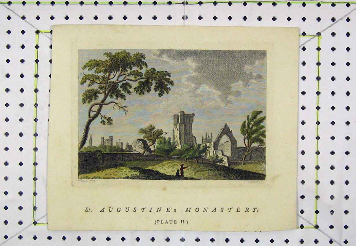 Original Old Antique Print View St Augustine'S Monastery C1850 Steel Engraving