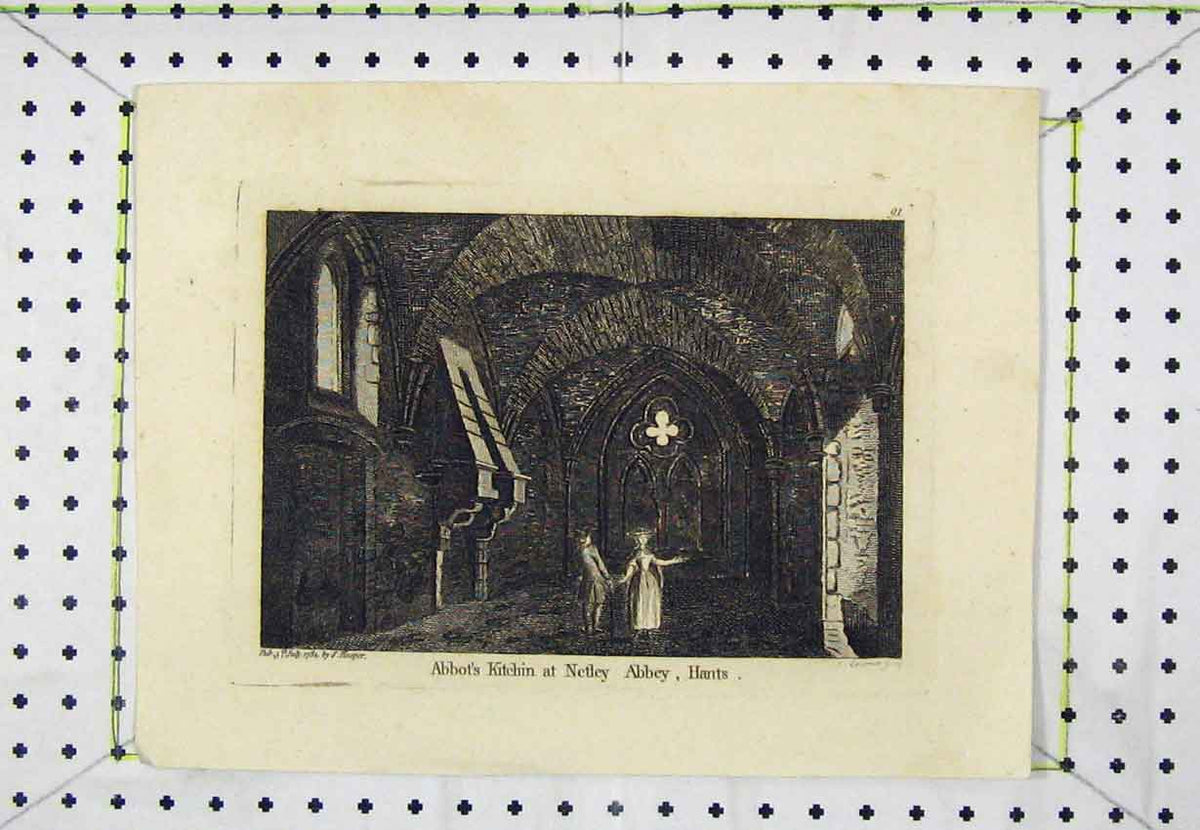 Old Antique Print Abbot Kitchin Netley Abbey Hants 1784 Steel Engraving 18th