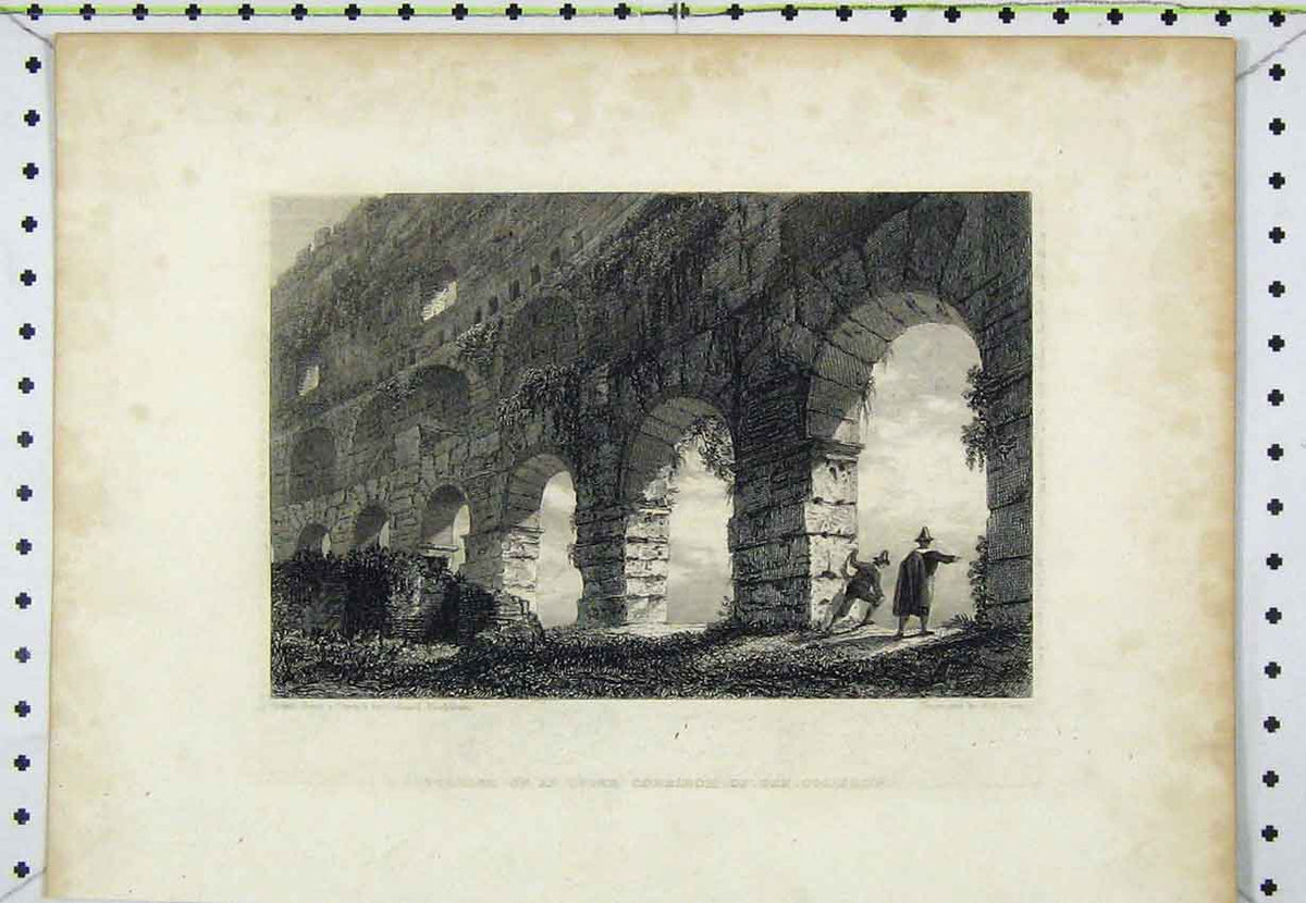 Old Antique Print Interior Upper Corridor Coliseum C1850 Steel Engraving 19th