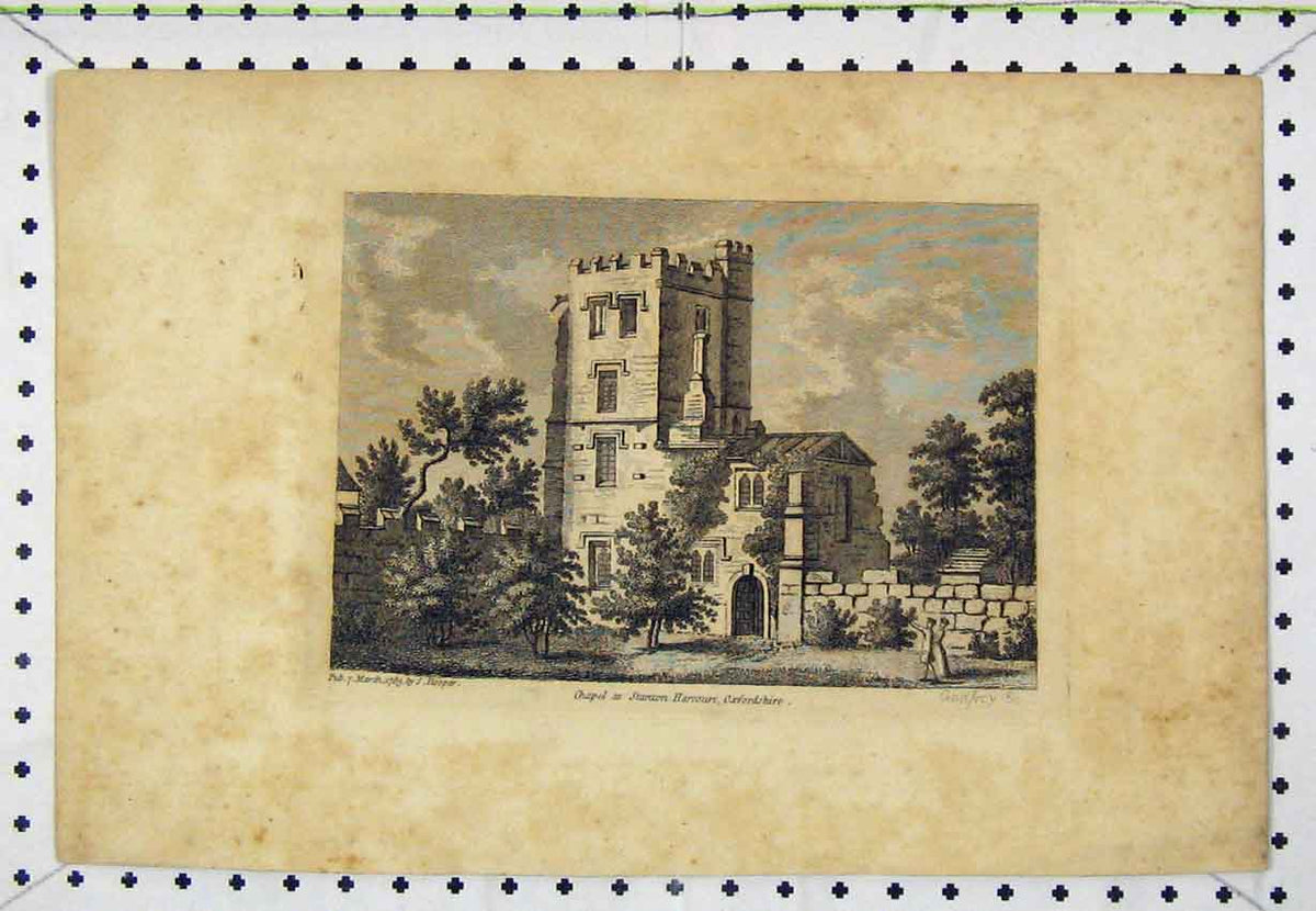 Original Old Antique Print 1785 View Chapel Stanton Harcourt Oxfordshire Hooper