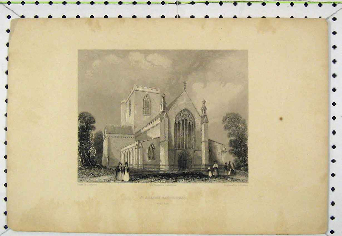 Original Old Antique Print St Asaphs Cathedral West End C1850 Winkles Engraving