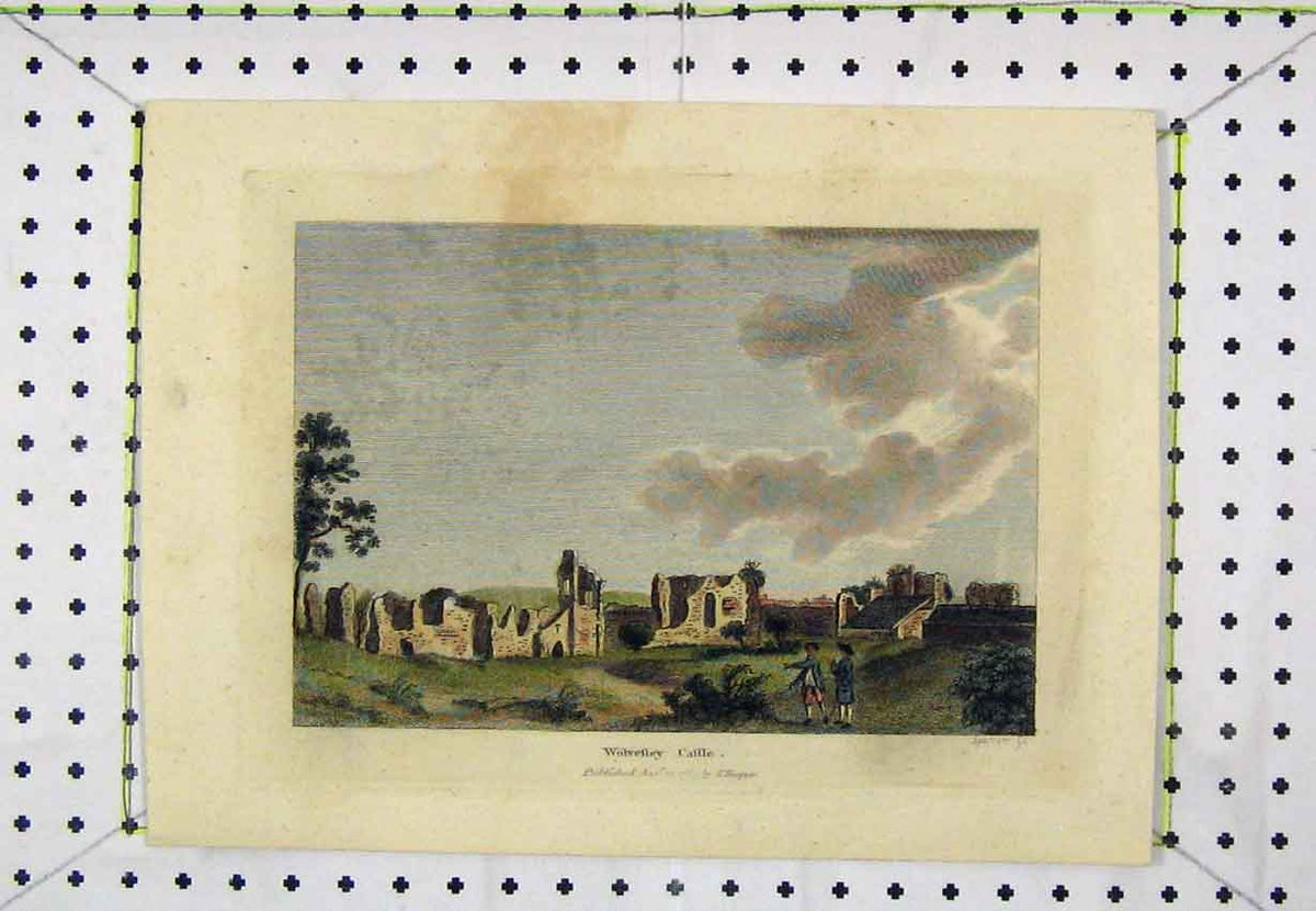 Original Old Antique Print 1783 Colour View Wolvesly Castle Engraving Hooper