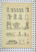 Original Old Antique Print Electricity Battery Engine Oscillating Thermo C1850
