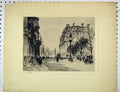 Original Old Antique Print Street Scene Enraving Buildings Transport