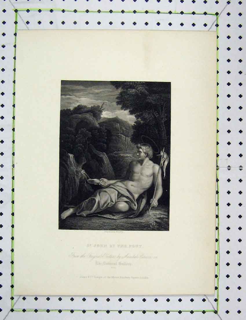 Original Old Antique Print Engraving Scene St John Font National Gallery