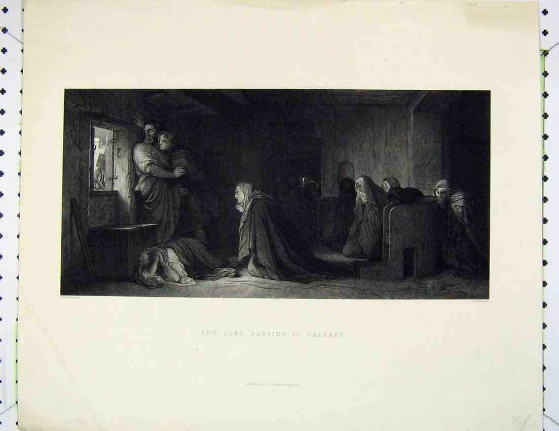 Original Old Antique Print Engraving Our Lord Passing Calvary Anderson